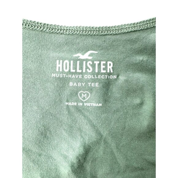 Hollister Must-Have Collection Baby Tee Jr Women’s Sz M Green Ruched Side Top - Picture 5 of 6